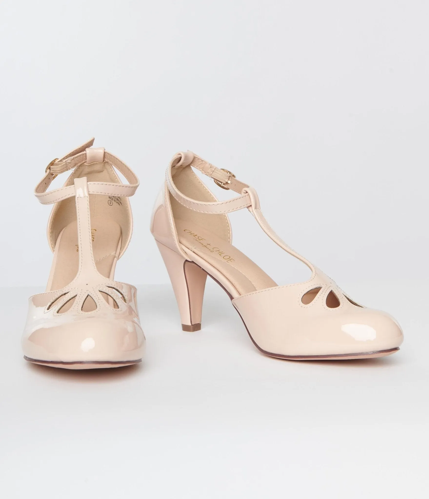 1920s Nude Patent Leatherette Cutout Kimmy T-Strap Heels