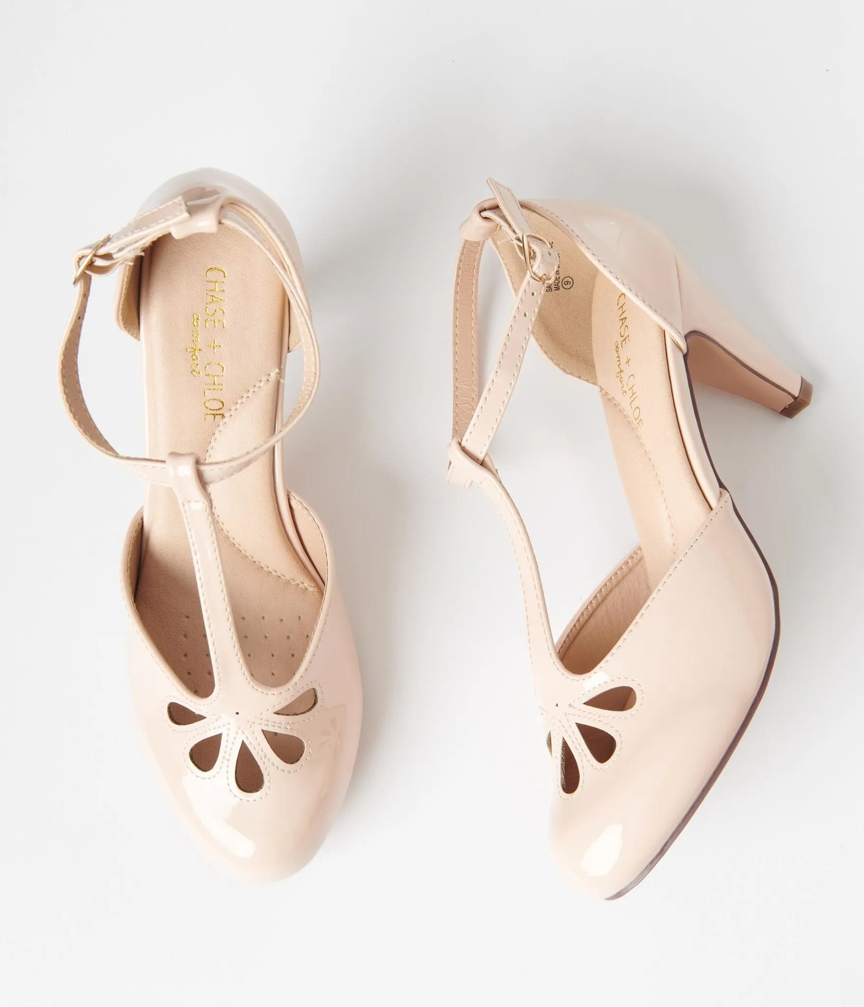 1920s Nude Patent Leatherette Cutout Kimmy T-Strap Heels