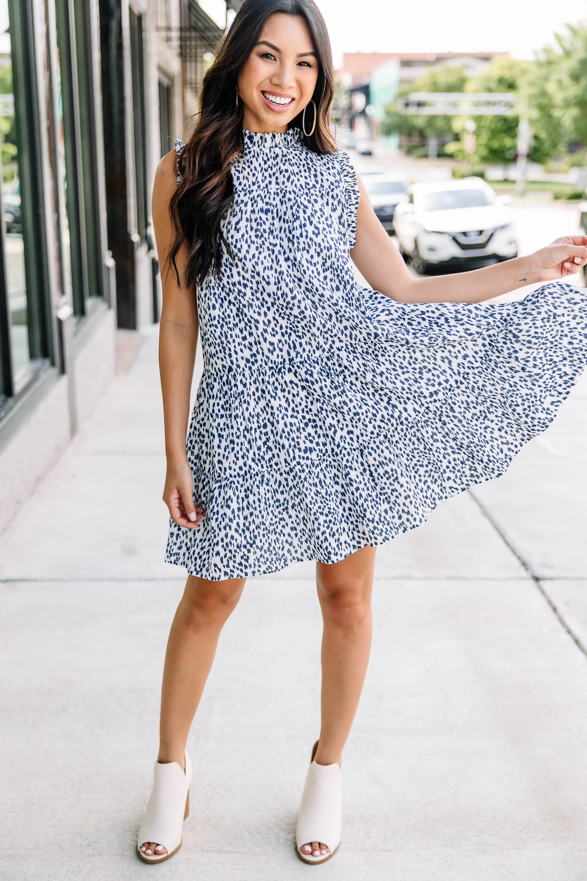 All That You Need Navy Blue Spotted Babydoll Dress