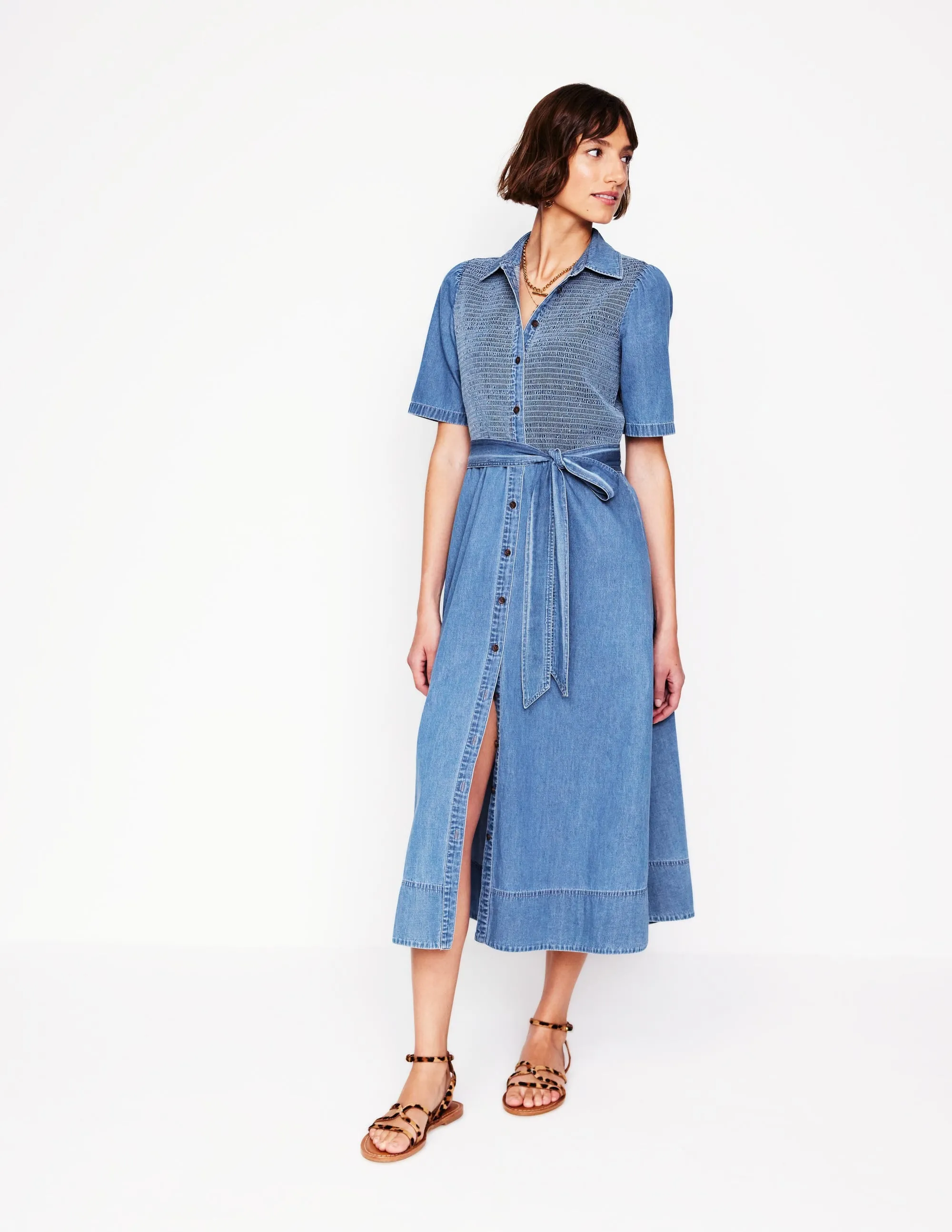 Amber Denim Midi Dress-Light Vintage Denim