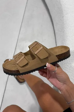 AYSHA Chunky Buckle Cork Sandals - Taupe
