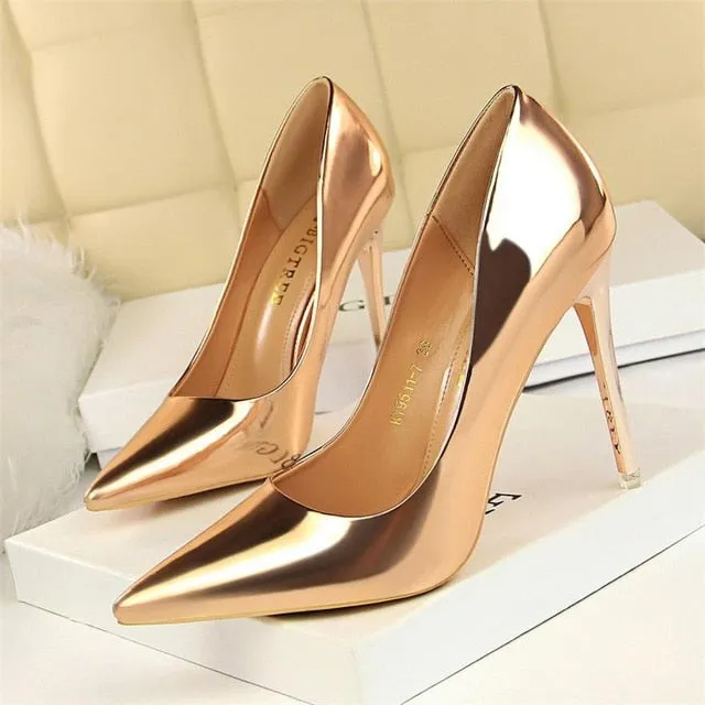 BIGTREE Patent Leather Thin Heels Office Shoes  Women Shallow Pumps Fashion High Heels Shoes Women Pointed Toe Sexy Shoes