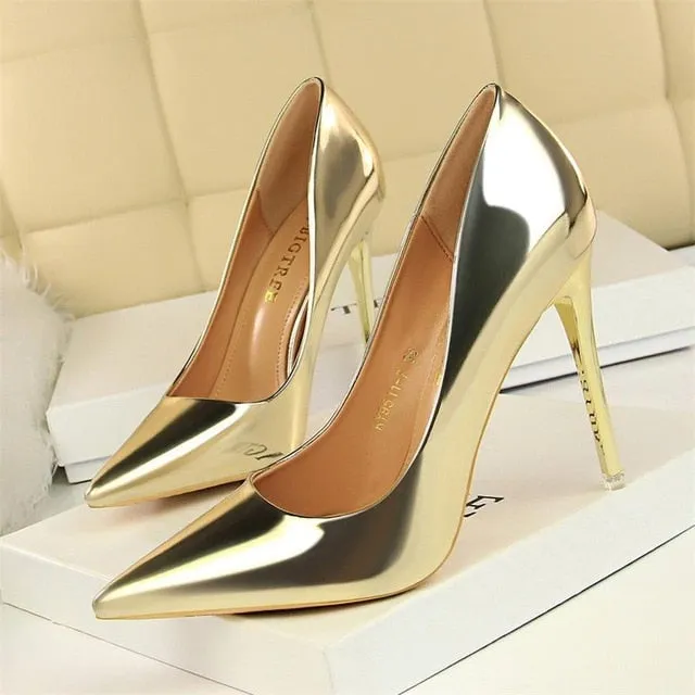 BIGTREE Patent Leather Thin Heels Office Shoes  Women Shallow Pumps Fashion High Heels Shoes Women Pointed Toe Sexy Shoes