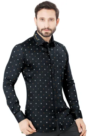 Black and Navy Printed Cotton Shirt