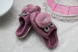 Brauch Women's Purple Pearl Glitter Kitty Winter Slippers