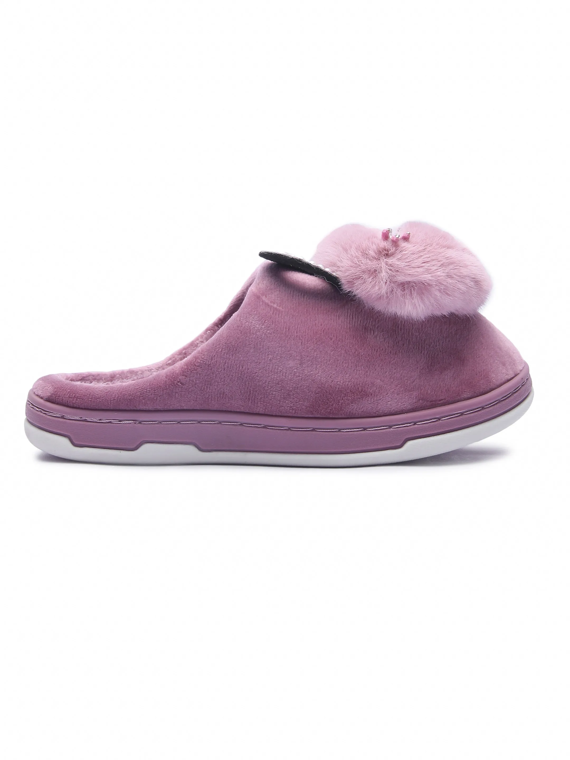 Brauch Women's Purple Pearl Glitter Kitty Winter Slippers