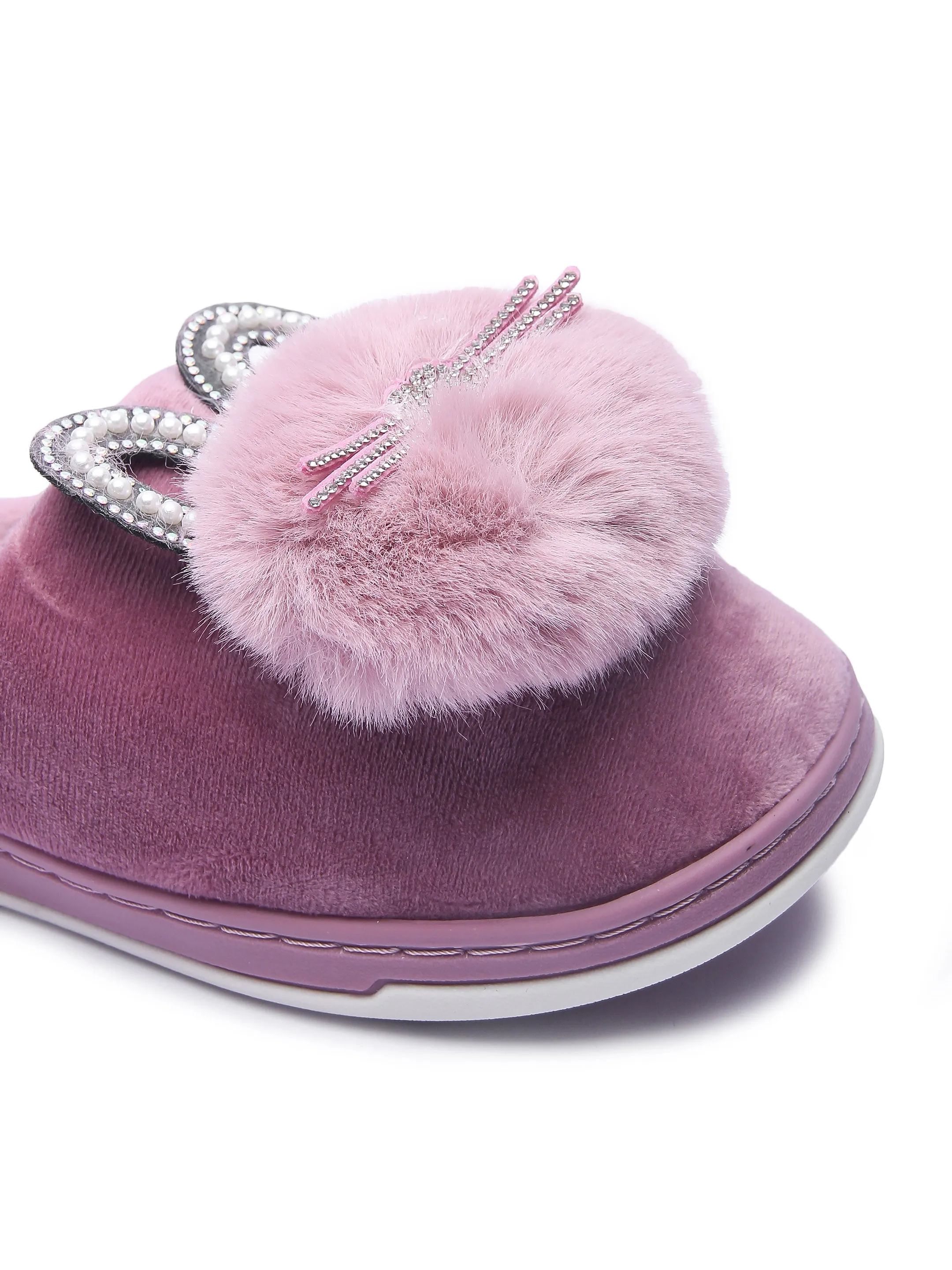 Brauch Women's Purple Pearl Glitter Kitty Winter Slippers