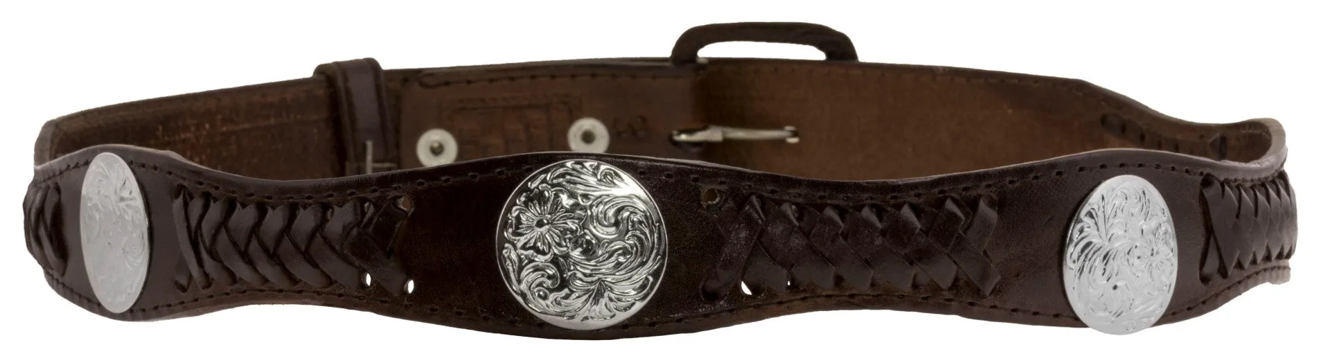 Brown Concho Western Leather Cowboy Belt - Removable Buckle