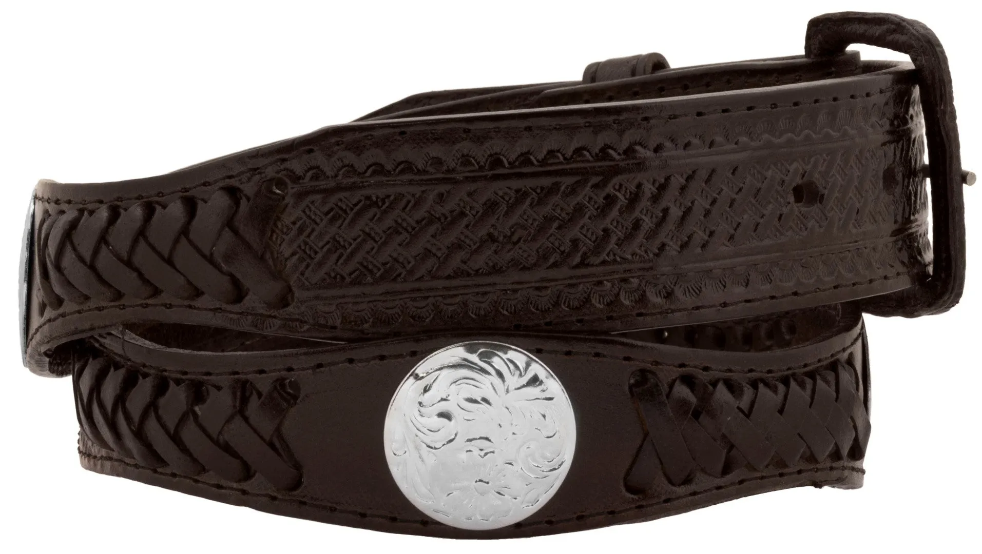 Brown Concho Western Leather Cowboy Belt - Removable Buckle