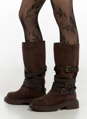 Buckle Chic Faux Leather Long Boots IO430