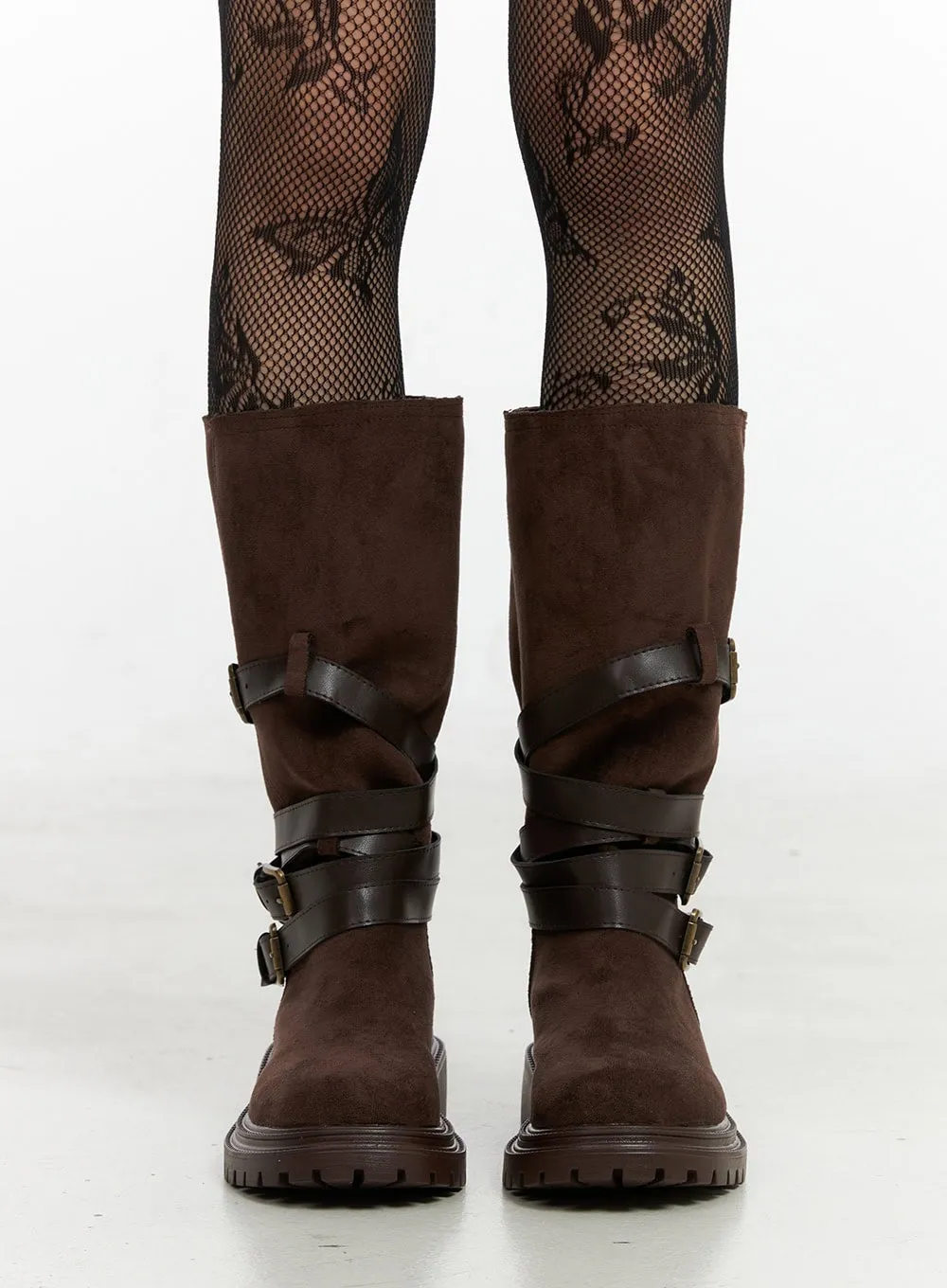 Buckle Chic Faux Leather Long Boots IO430