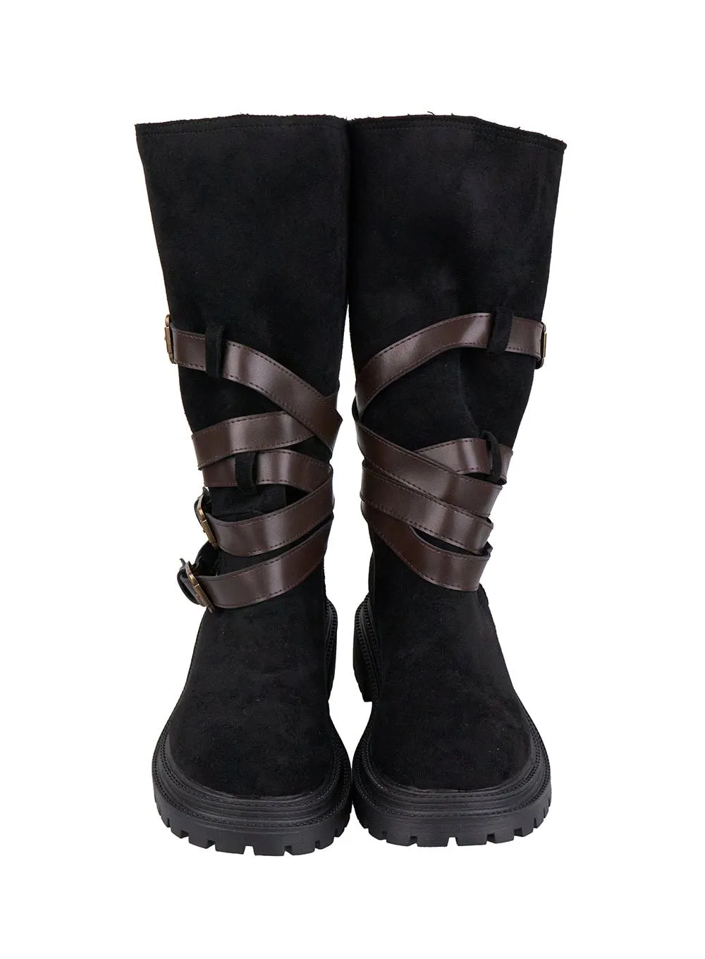 Buckle Chic Faux Leather Long Boots IO430