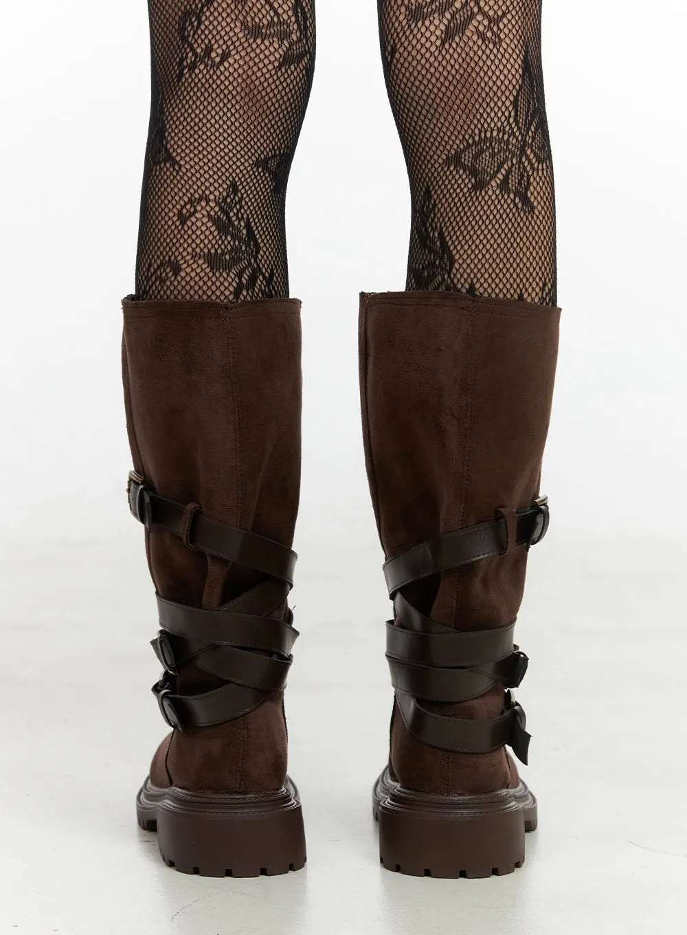 Buckle Chic Faux Leather Long Boots IO430
