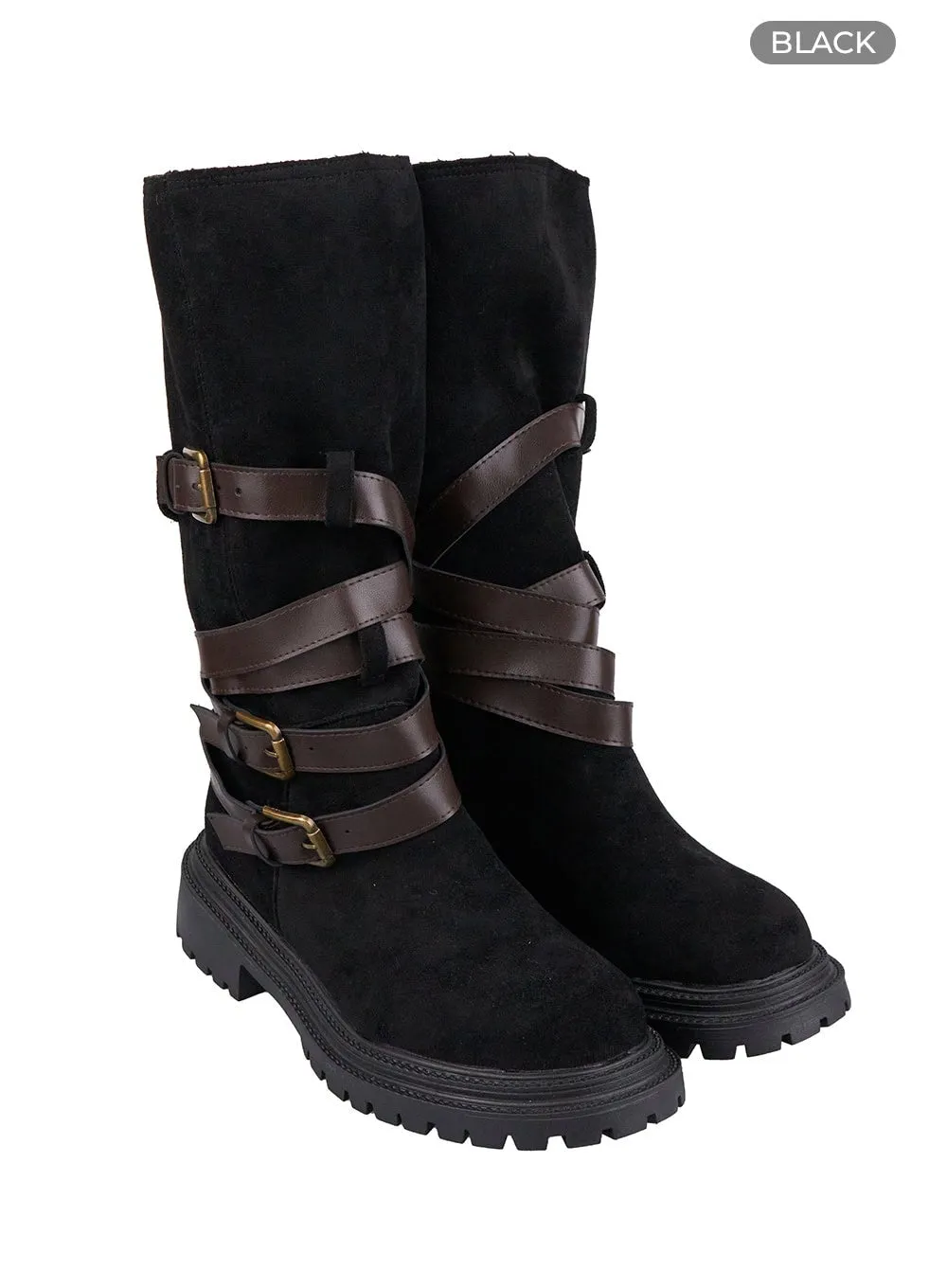 Buckle Chic Faux Leather Long Boots IO430