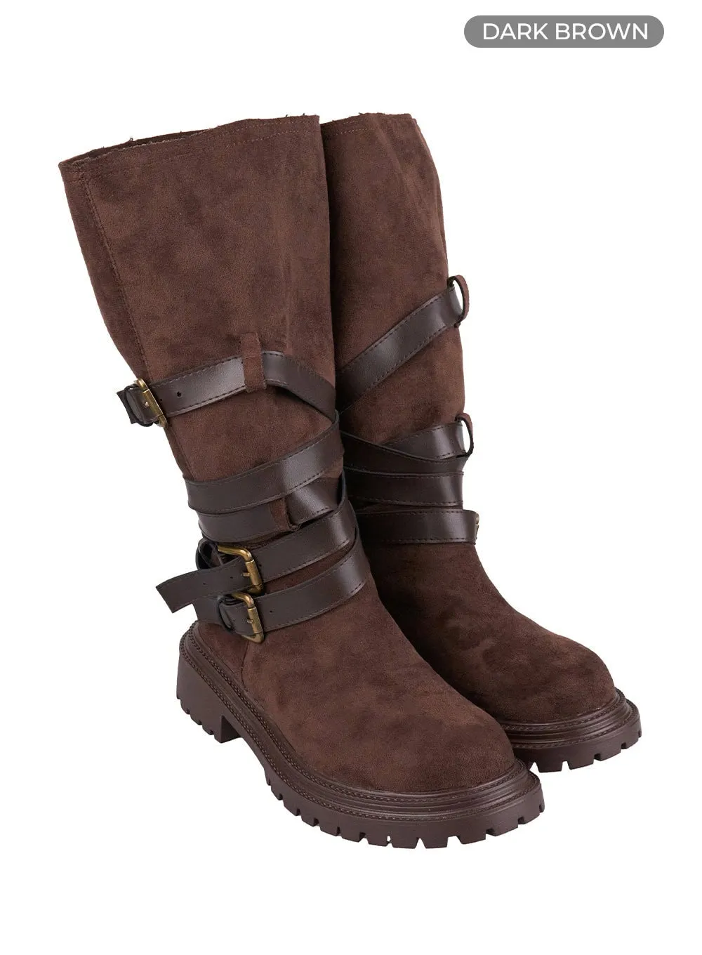 Buckle Chic Faux Leather Long Boots IO430