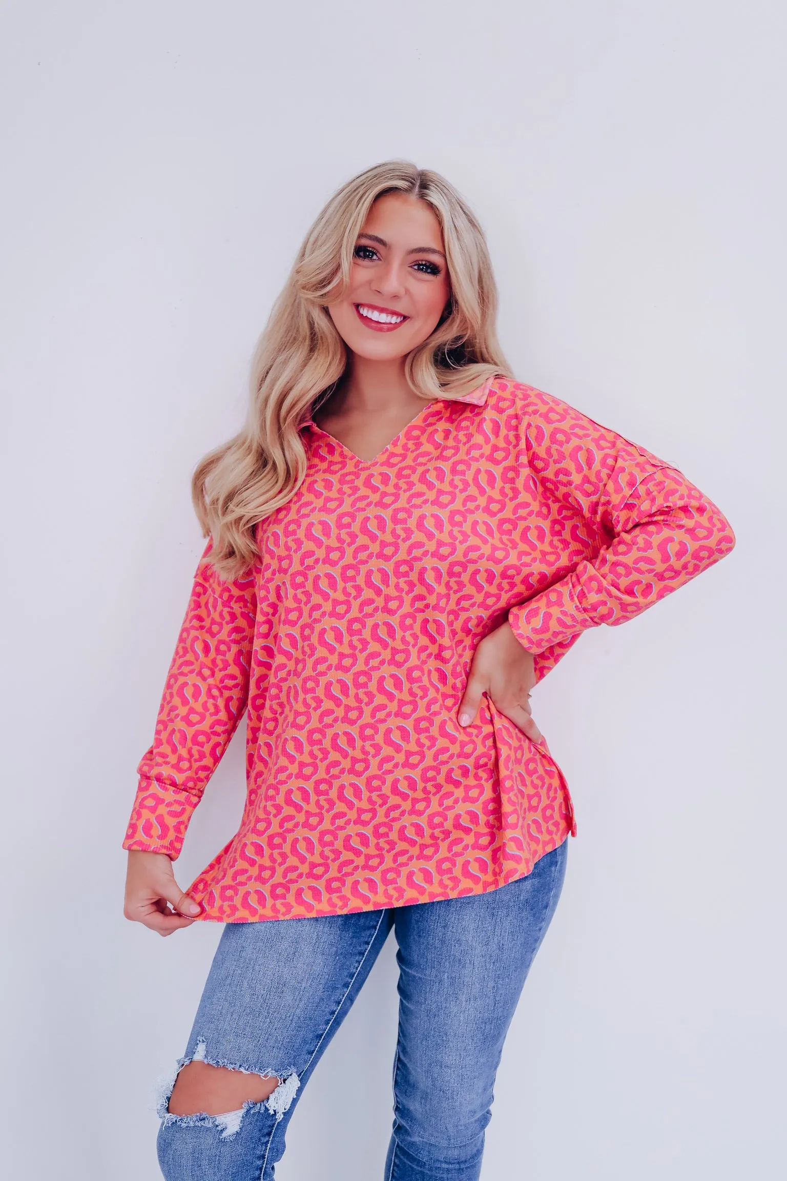 Casual Sophistication Leopard Waffle Knit Top - Leopard