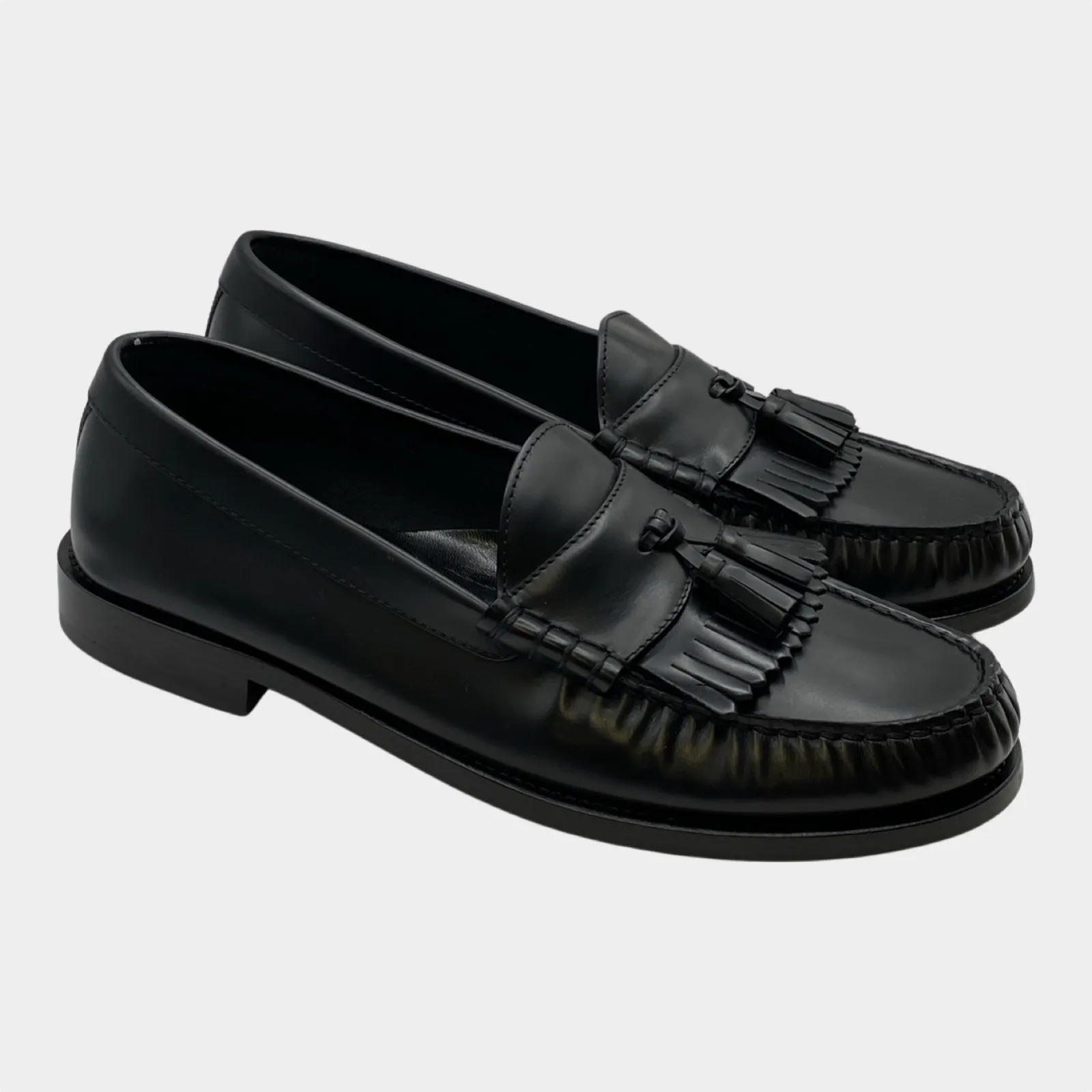 Celine black leather tassle loafers