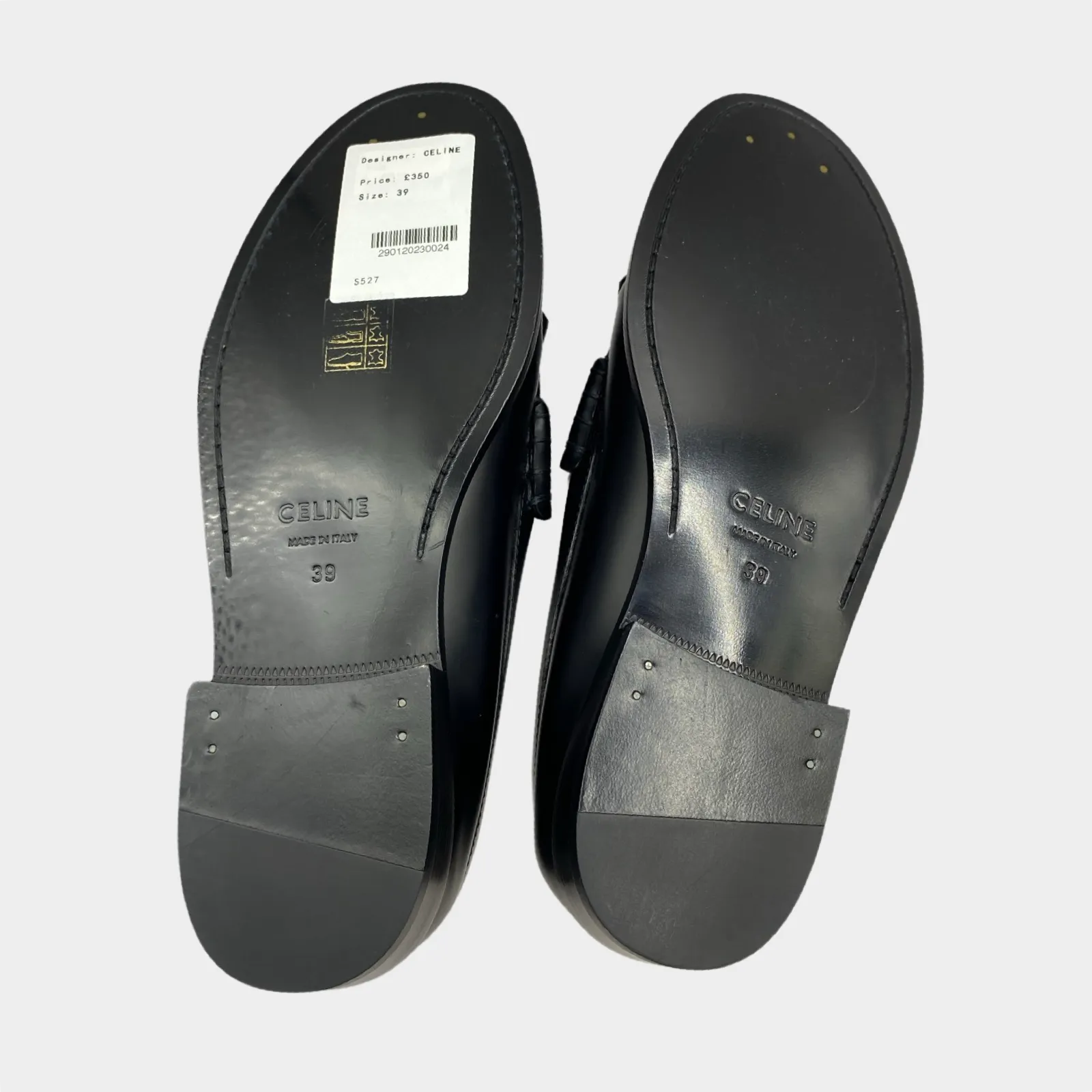Celine black leather tassle loafers