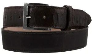 Dark Brown Western Cowboy Belt Snake Print Overlay Leather - Silver Buckle