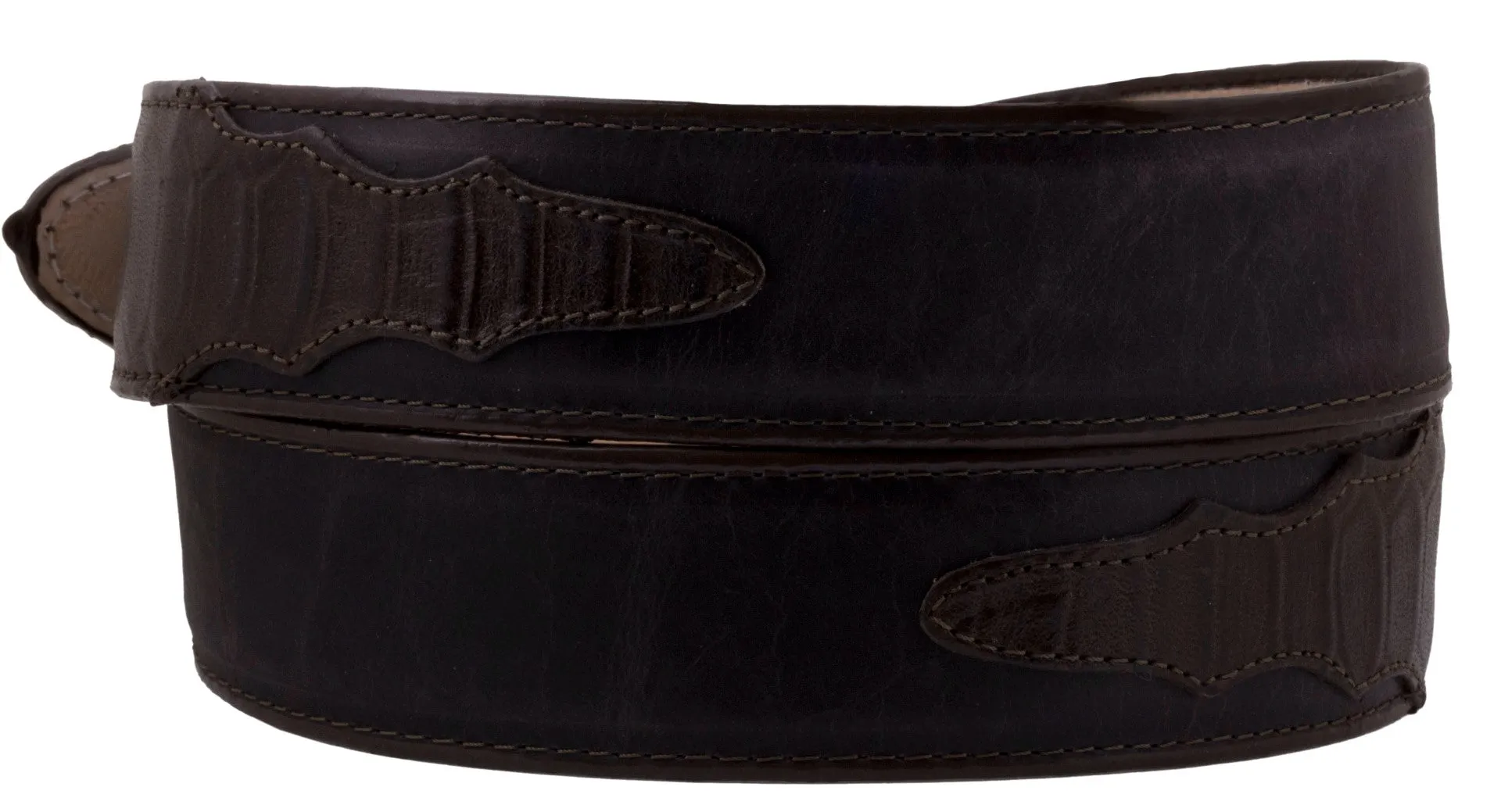 Dark Brown Western Cowboy Belt Snake Print Overlay Leather - Silver Buckle