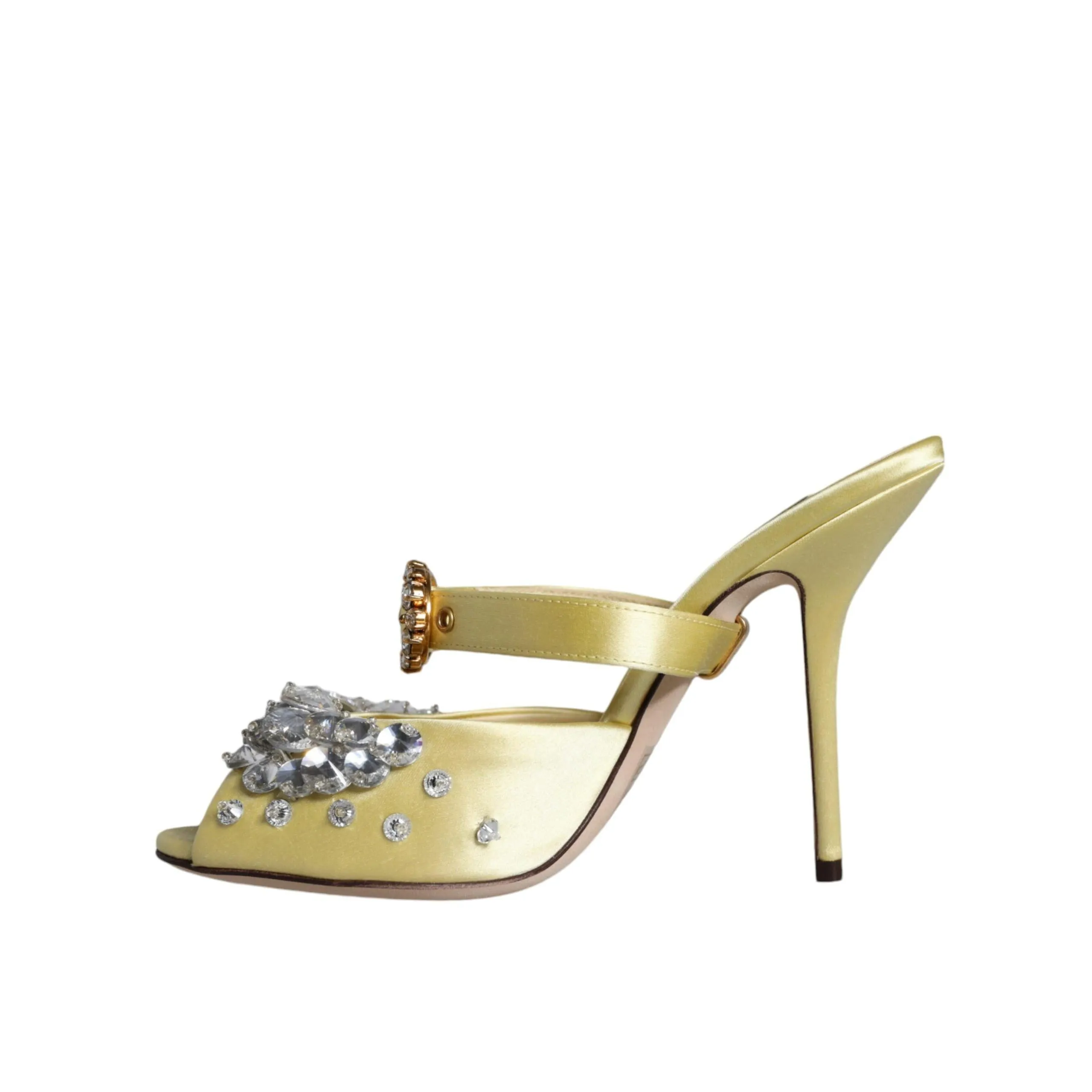 Dolce & Gabbana Yellow Mary Janes Satin Crystal Sandals Shoes