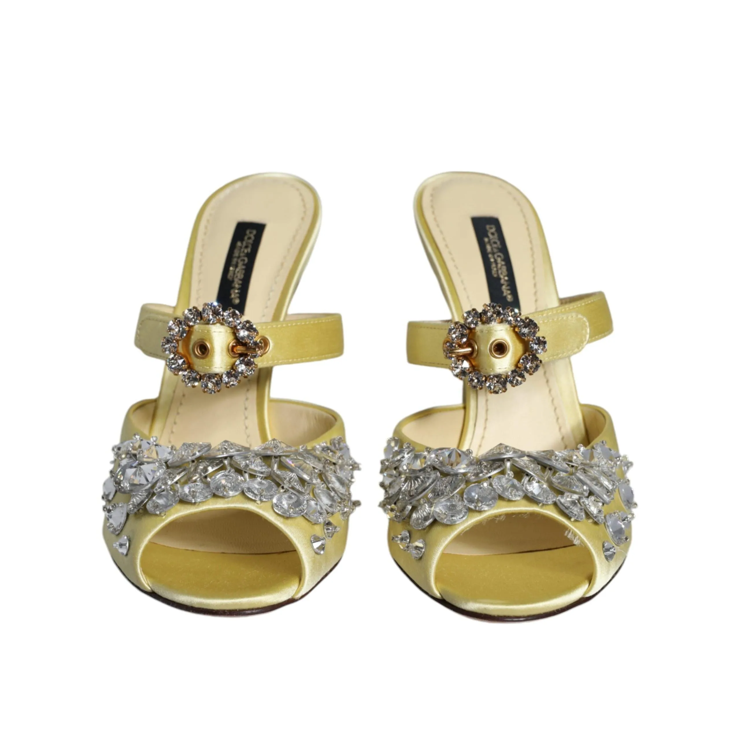 Dolce & Gabbana Yellow Mary Janes Satin Crystal Sandals Shoes
