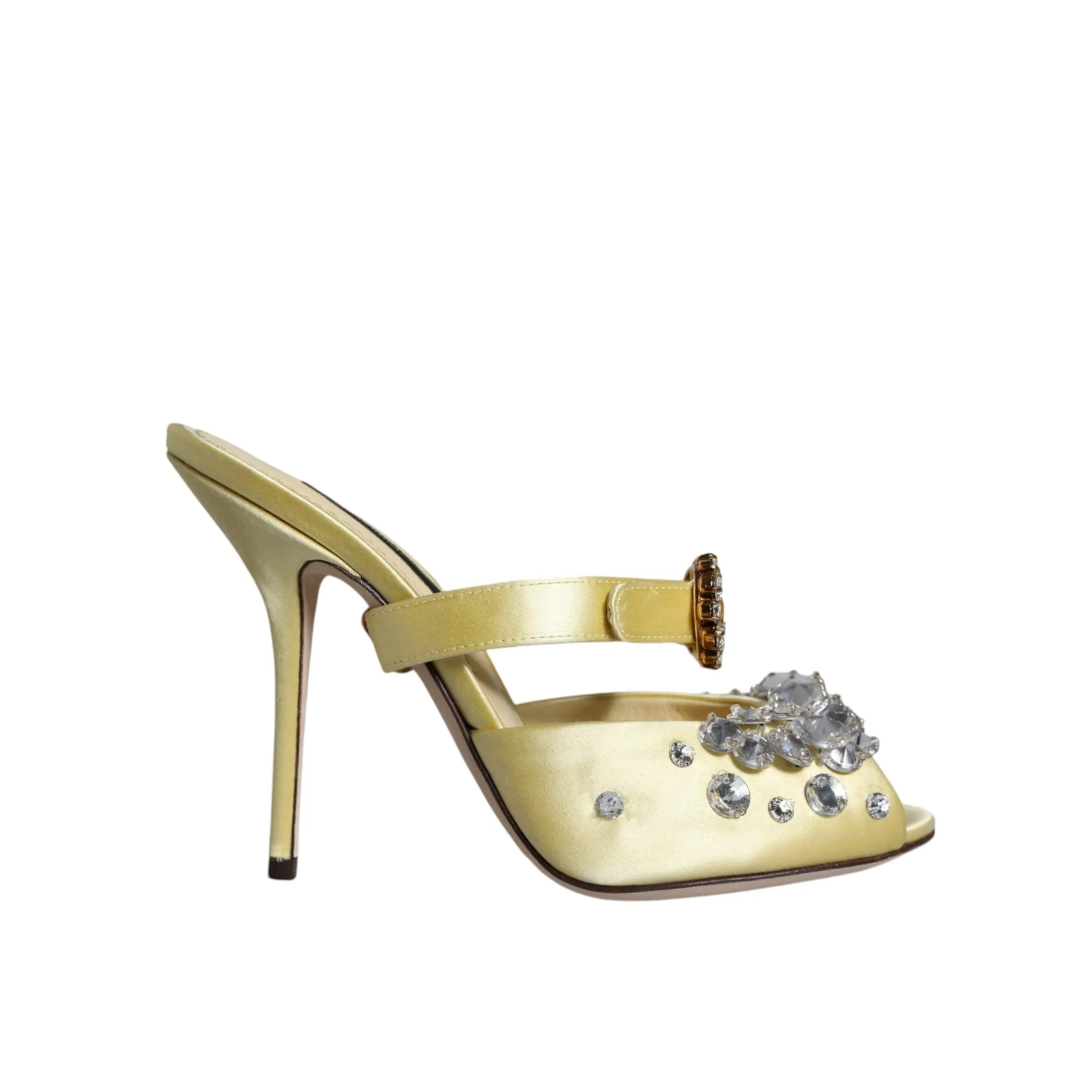 Dolce & Gabbana Yellow Mary Janes Satin Crystal Sandals Shoes