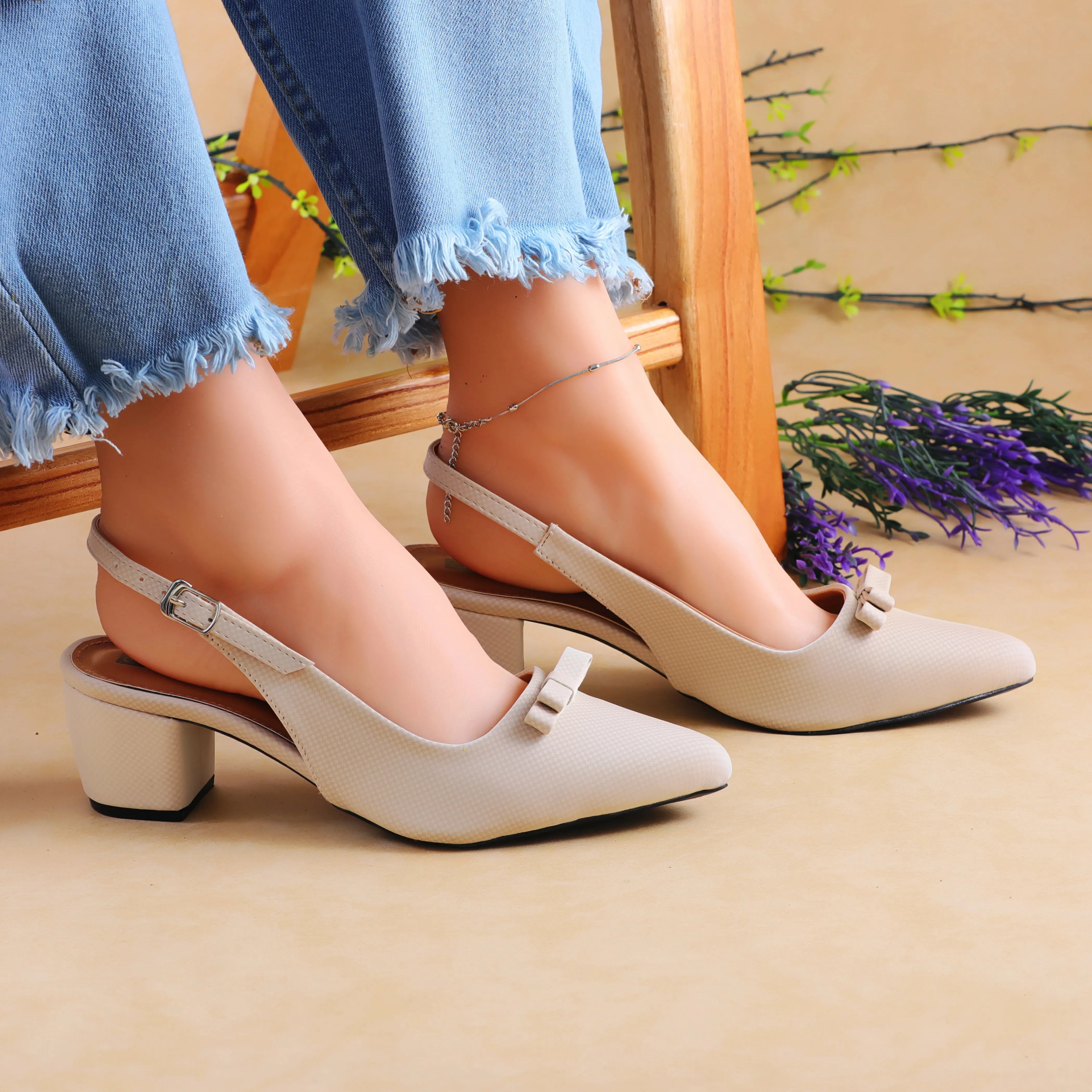 Elysia Beige women sling back heels