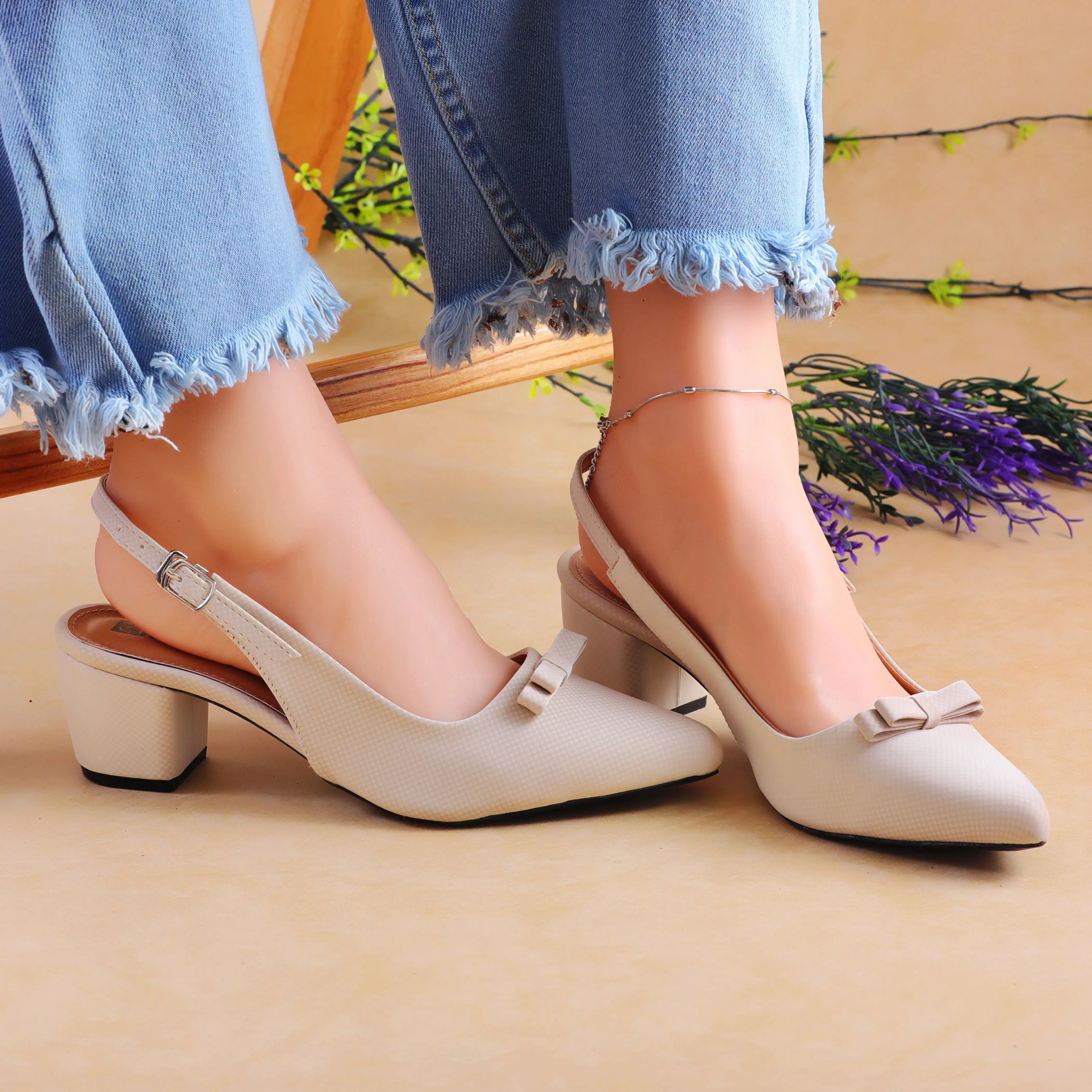 Elysia Beige women sling back heels