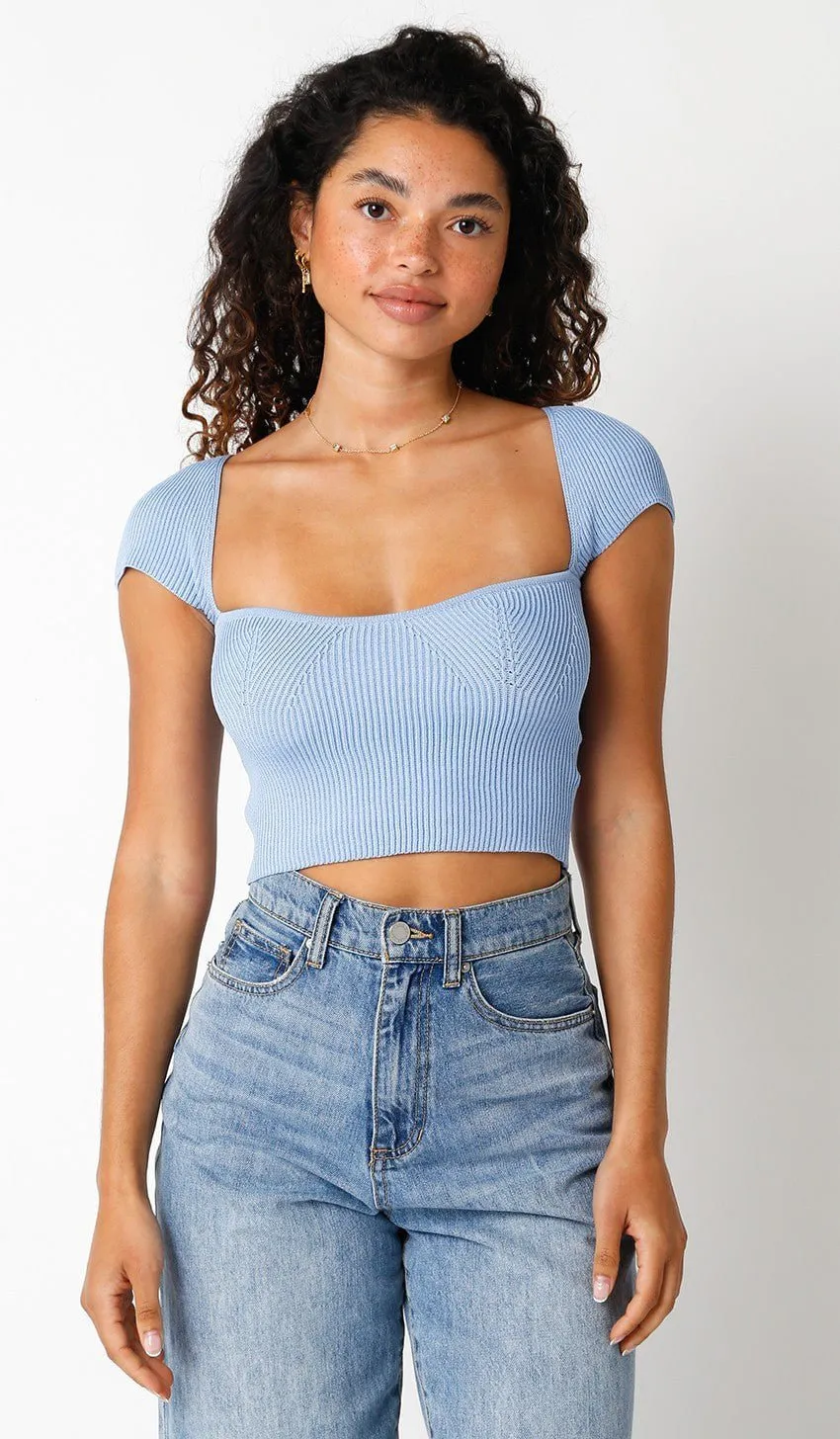 Emma Light Blue Cap Sleeve Sweater Crop Top