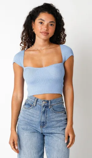 Emma Light Blue Cap Sleeve Sweater Crop Top