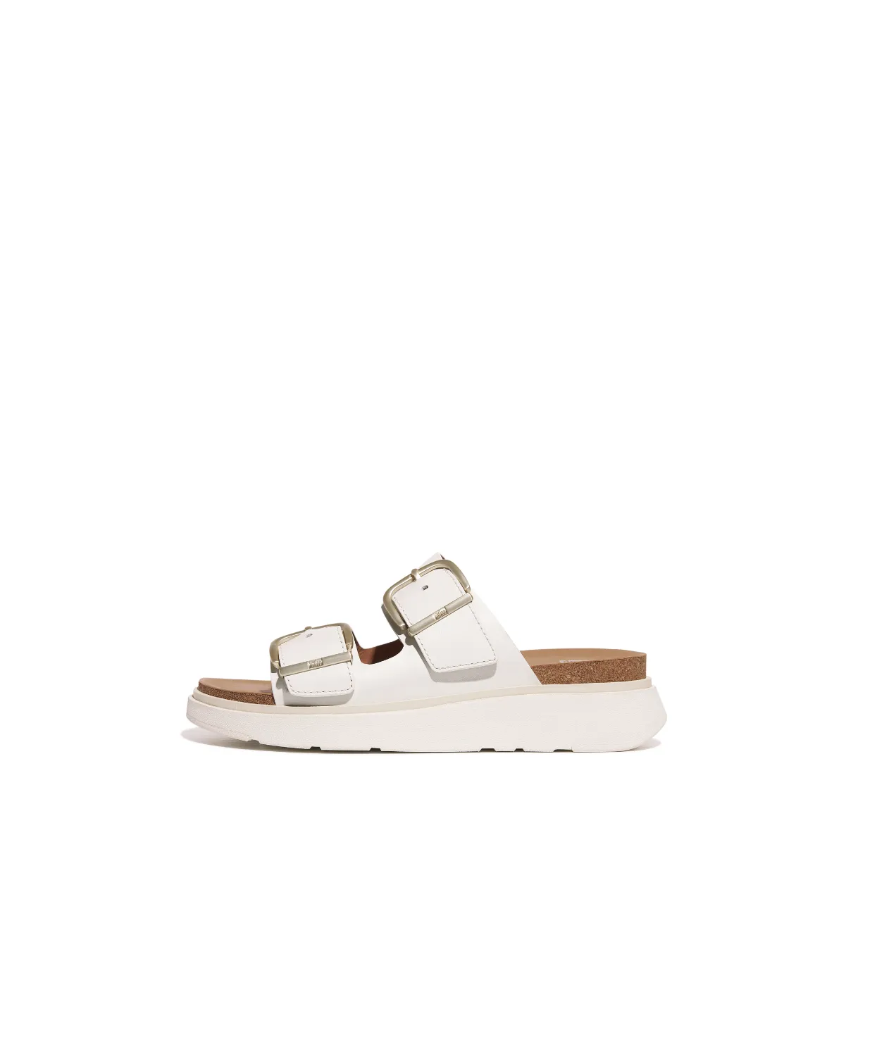 Fitflop Gen FF Buckle Two Bar Leather Slides Urban White