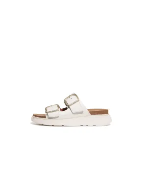 Fitflop Gen FF Buckle Two Bar Leather Slides Urban White
