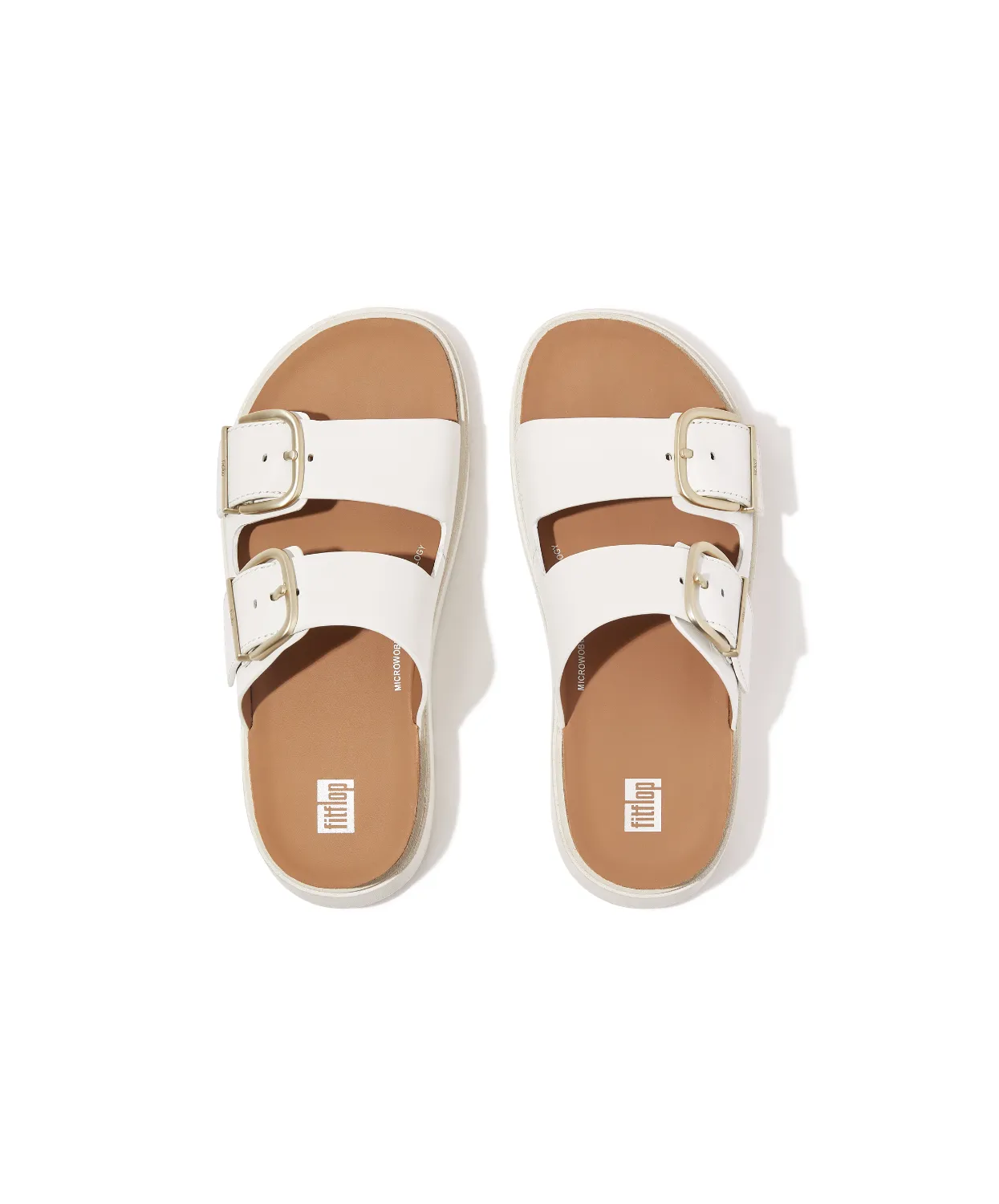 Fitflop Gen FF Buckle Two Bar Leather Slides Urban White