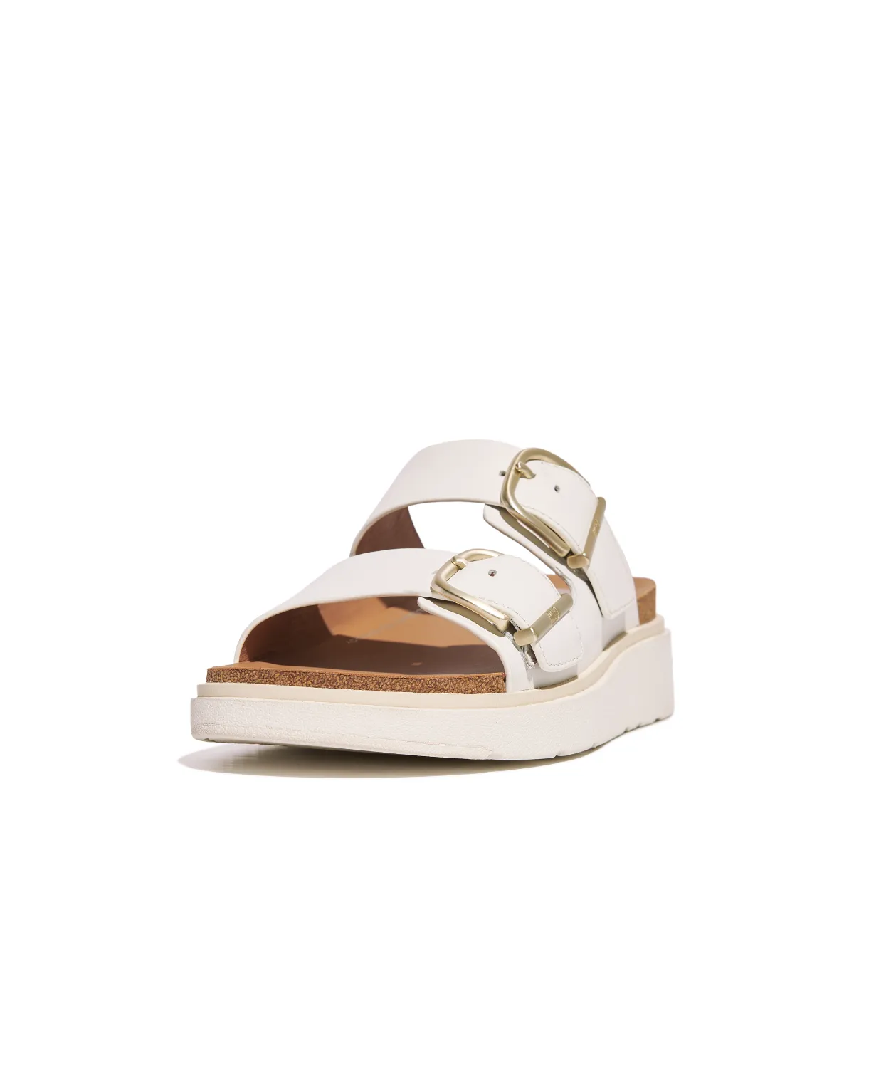 Fitflop Gen FF Buckle Two Bar Leather Slides Urban White