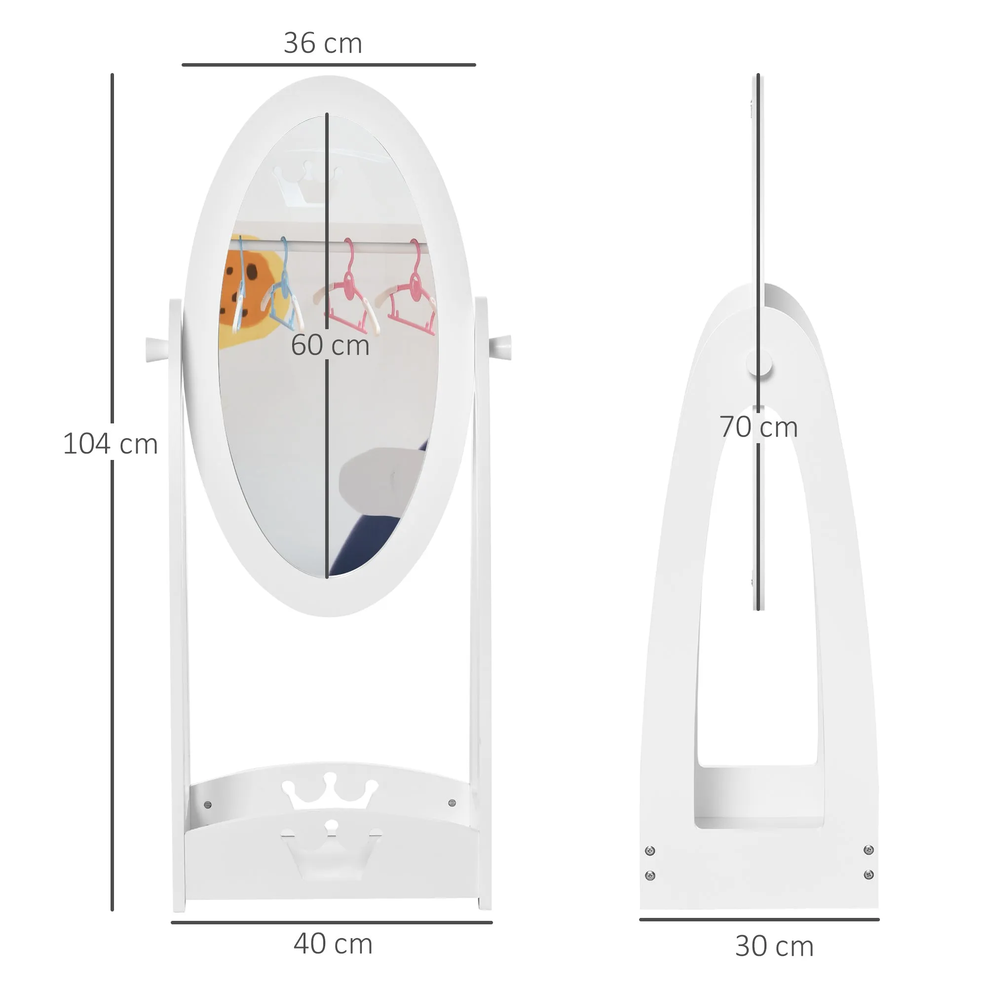 Free Standing Full Length Mirror Child's Dressing Mirror with storage shelf 360° Rotation MDF For 3- 8 Years Old 40L x 30W x 104H cm