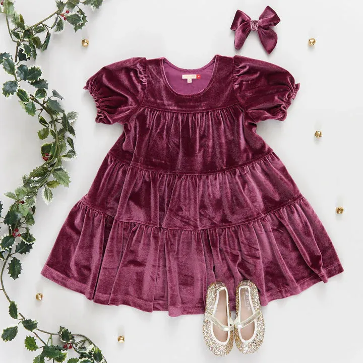 Girls Velour Elizabeth Dress - Sugarplum