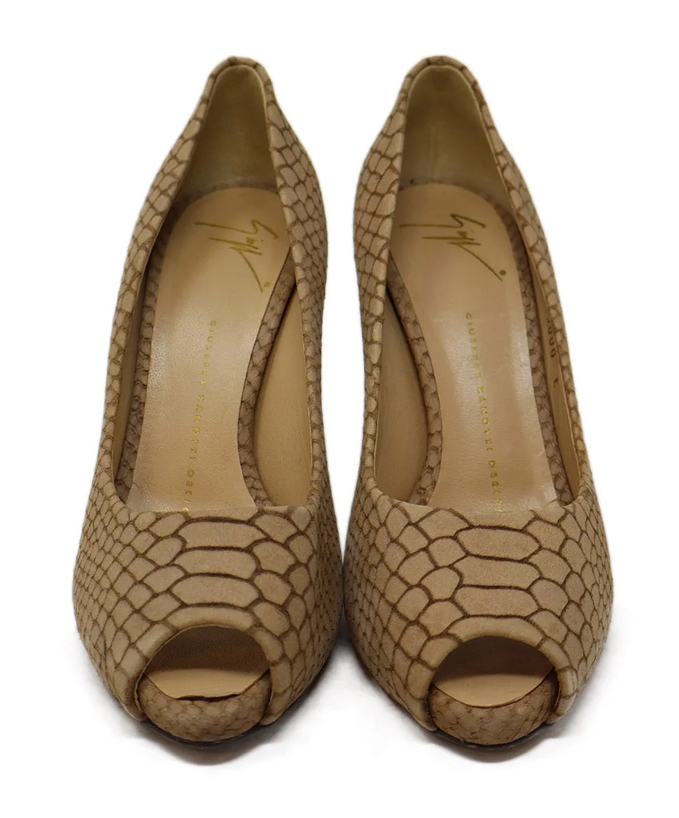 Giuseppe Zanotti Neutral Snakeskin Print Heels sz 8