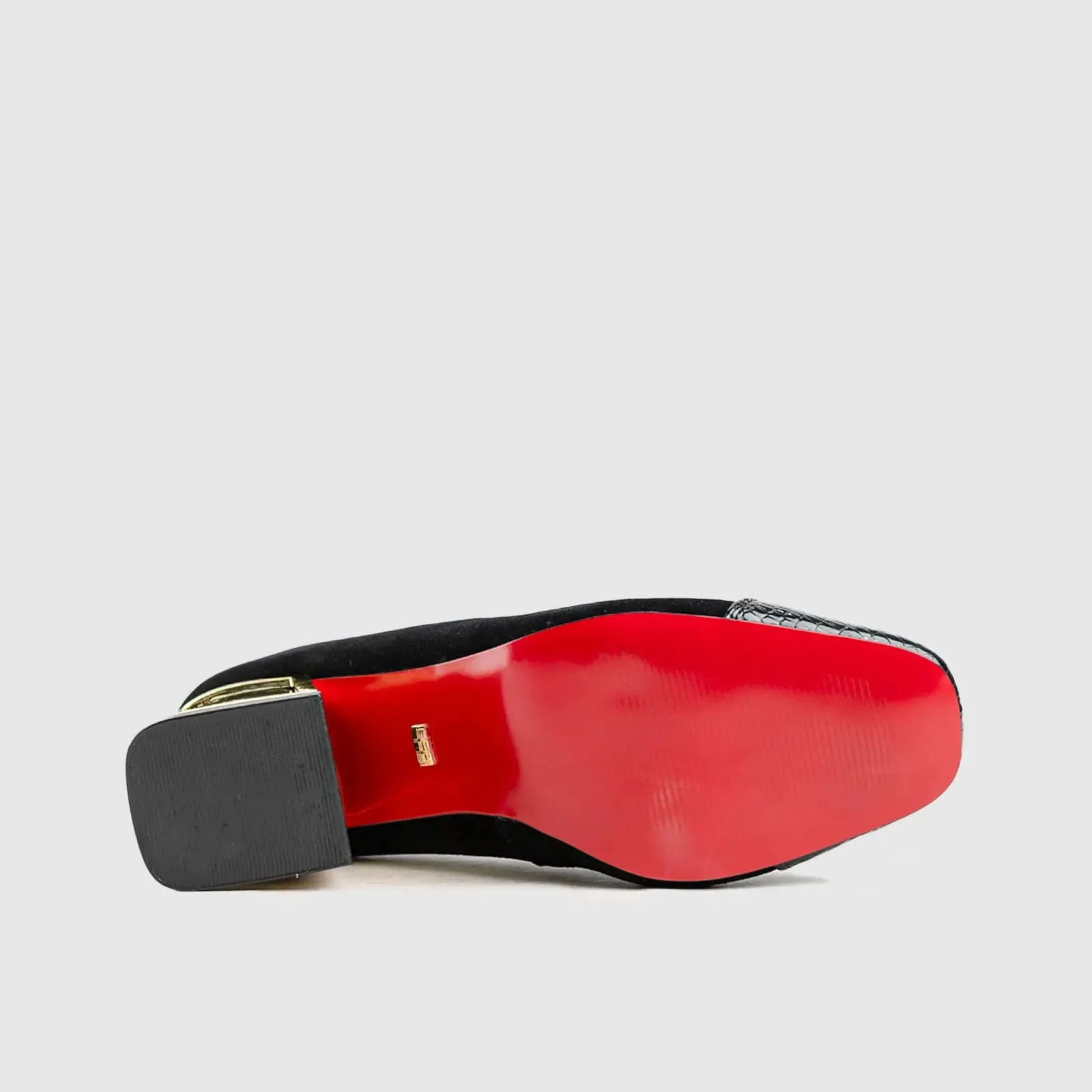 Leather Block Heel Court Black Lar014