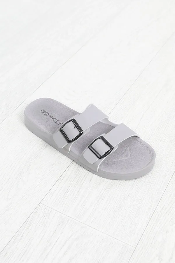LIGHT GREY BUCKLE DETAIL DOUBLE STRAP SANDALS