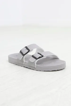 LIGHT GREY BUCKLE DETAIL DOUBLE STRAP SANDALS