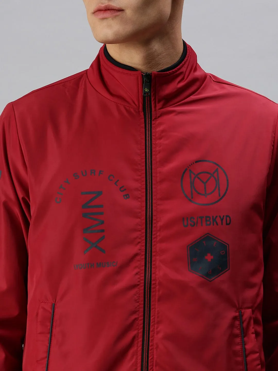 Men Printed Red Sporty Jacket