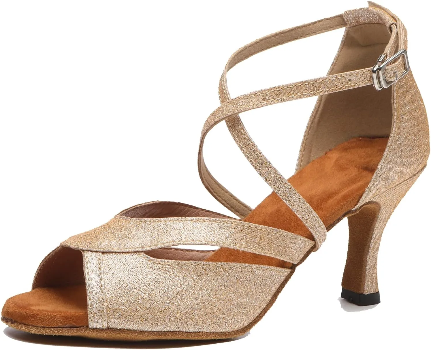 Minishion Womens Latin Ballroom Dance Shoes Cross Strap Formal Party Heels L514