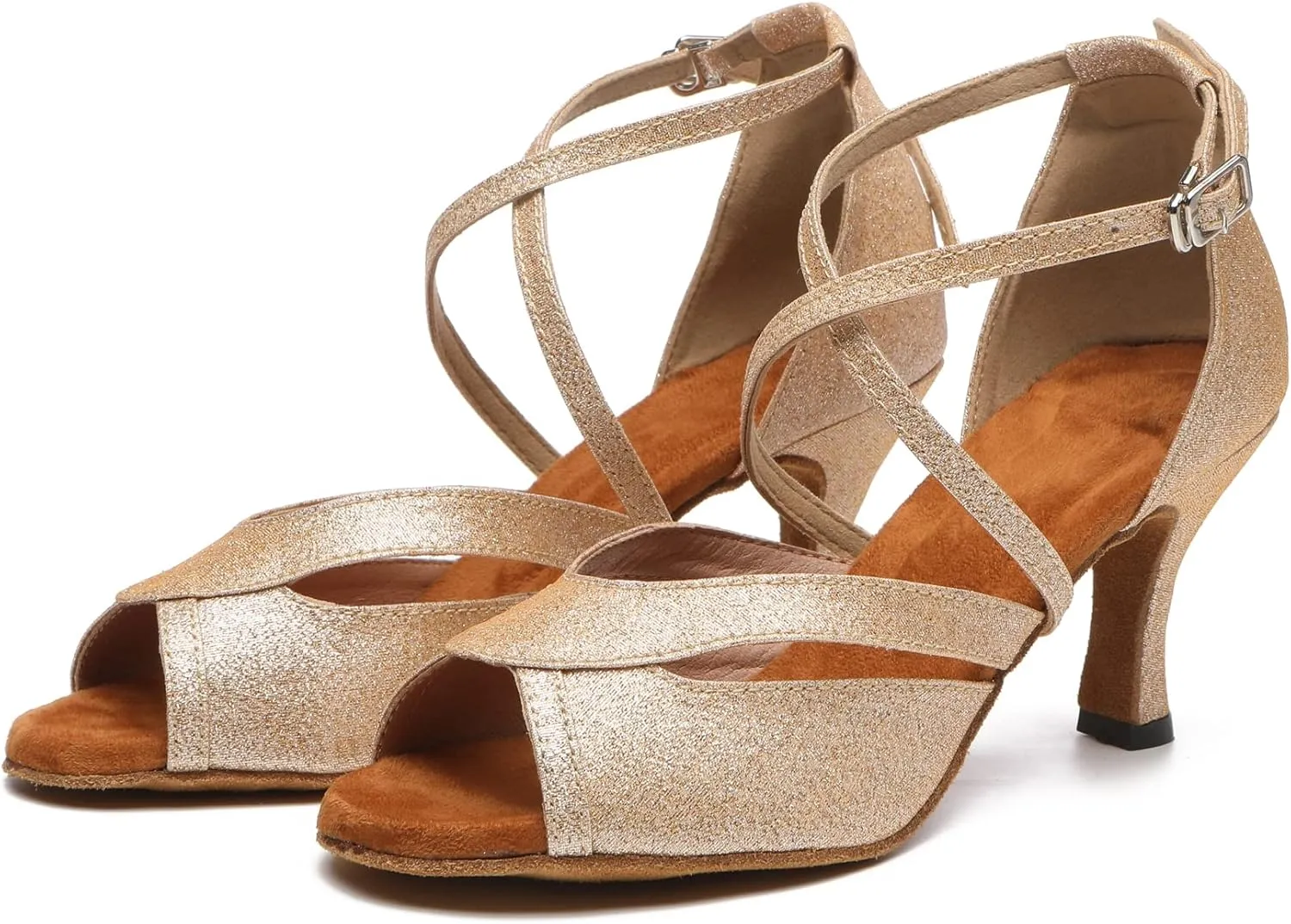 Minishion Womens Latin Ballroom Dance Shoes Cross Strap Formal Party Heels L514
