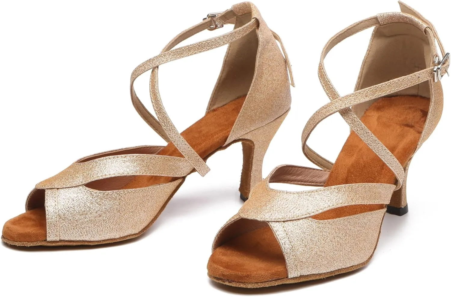 Minishion Womens Latin Ballroom Dance Shoes Cross Strap Formal Party Heels L514