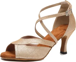 Minishion Womens Latin Ballroom Dance Shoes Cross Strap Formal Party Heels L514