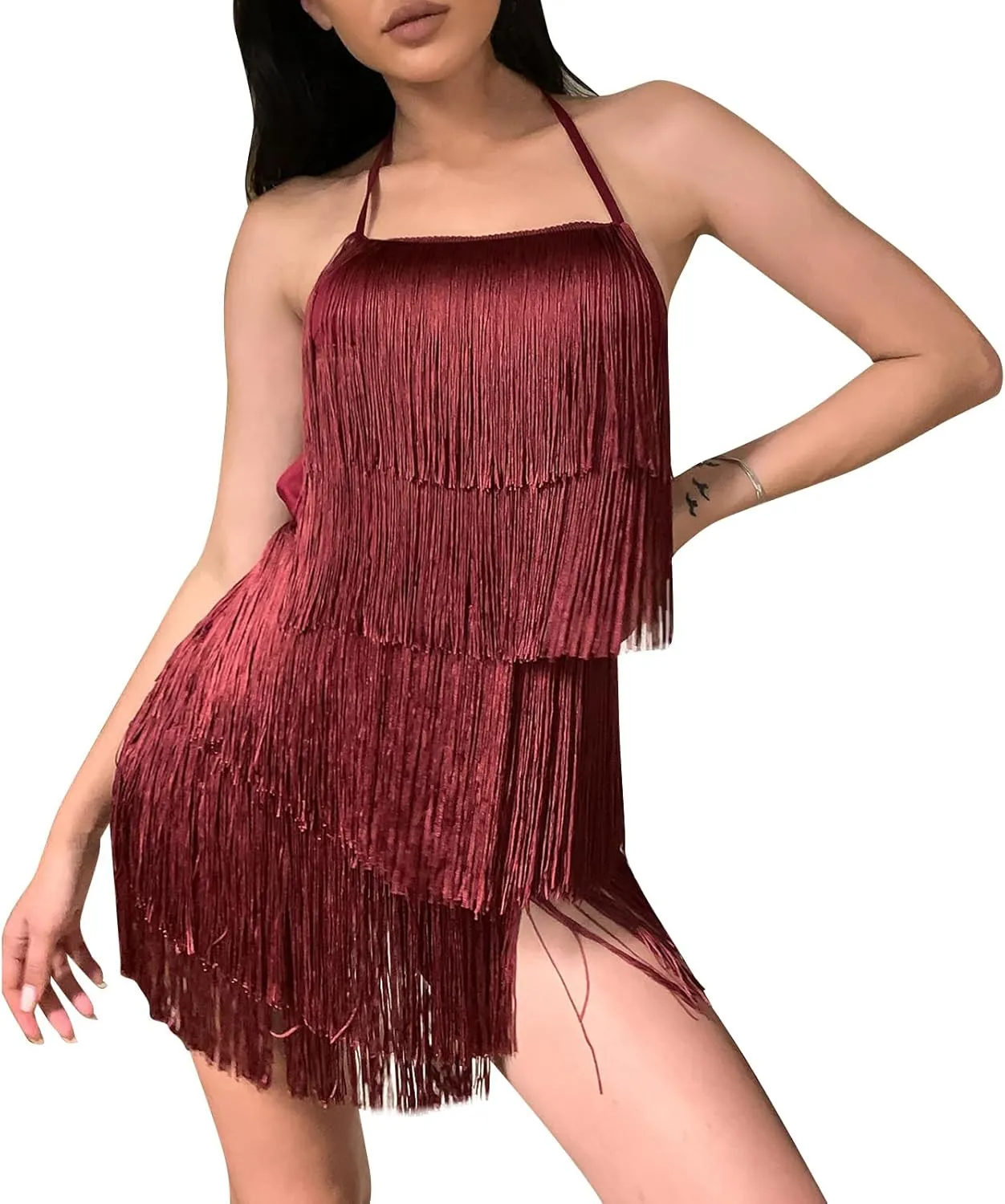 ODIZLI Sexy Backless Fringe Dress Jumpsuit - Womens Club Boho Tassel Tiered Halter Playsuit Festival Bodysuit Romper