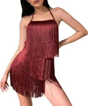 ODIZLI Sexy Backless Fringe Dress Jumpsuit - Womens Club Boho Tassel Tiered Halter Playsuit Festival Bodysuit Romper