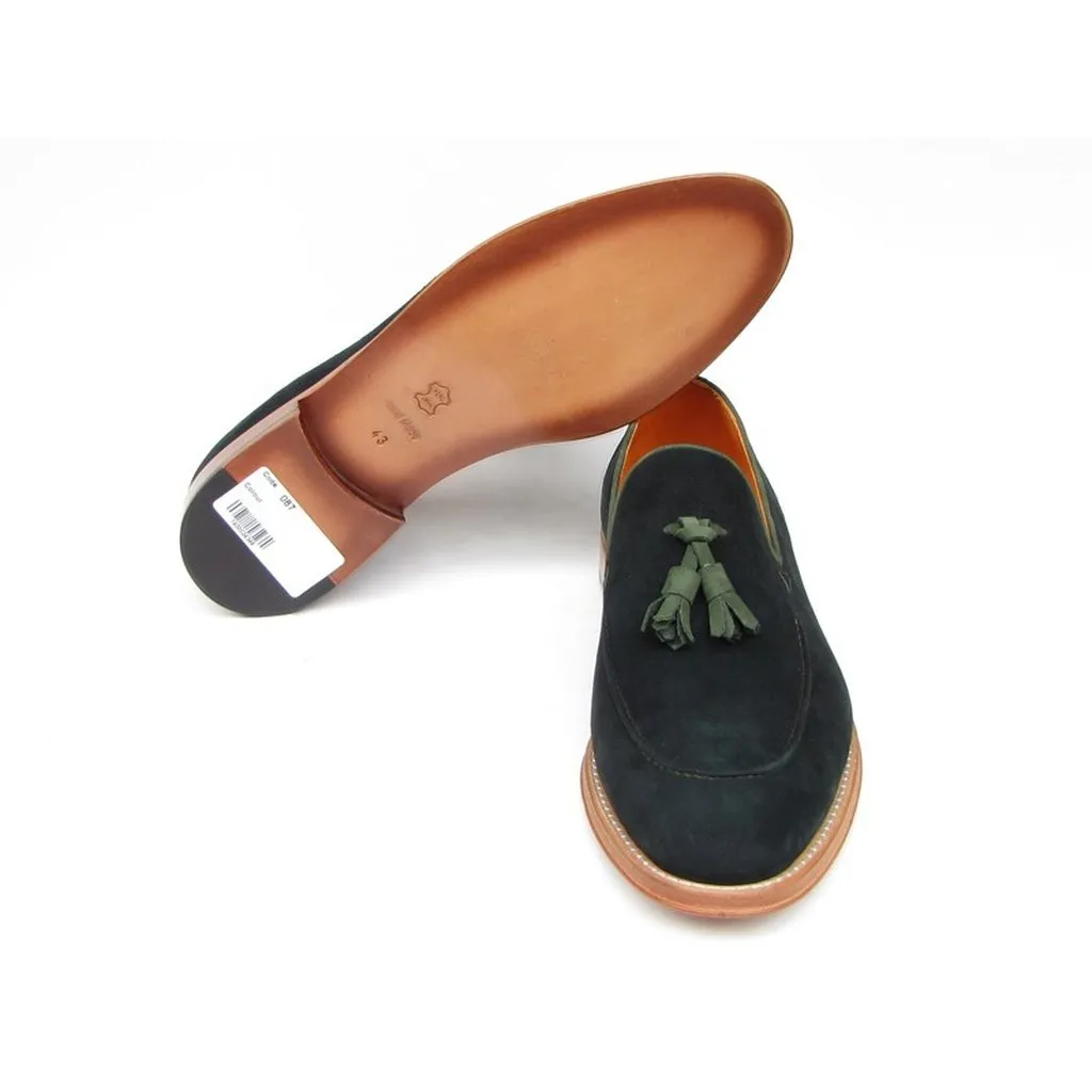 Paul Parkman Men's Tassel Loafer Green Suede Shoes (ID#087-GREEN)