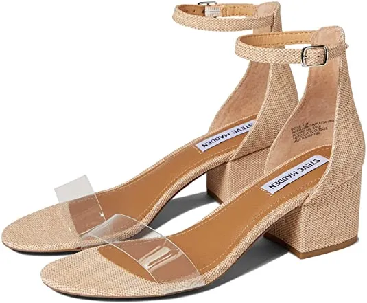 Steve Madden Irenee Raffia Two Piece Open Toe Ankle Strap Block Heel Sandals